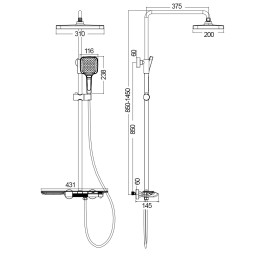 Душевая система для ванны с термостатом, белый 5097