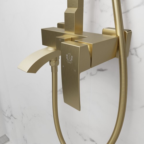 Душевая система для ванны со смесителем, матовое золото 5057