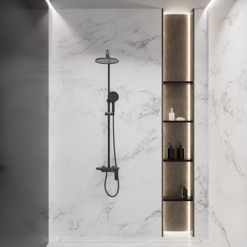 Душевая система для ванны со смесителем, матовый черный 5077