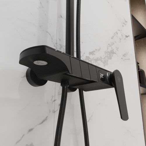 Душевая система для ванны со смесителем, матовый черный 5077