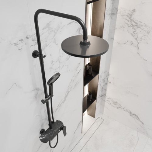 Душевая система для ванны со смесителем, матовый черный 5077