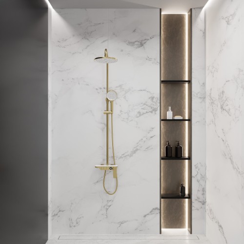 Душевая система для ванны со смесителем, матовое золото 5077