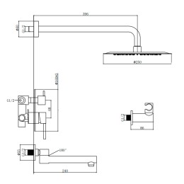 Душевая система для ванны встраиваемая со смесителем, хром 7047