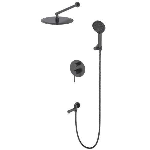 Душевая система для ванны встраиваемая со смесителем, матовый черный 7049