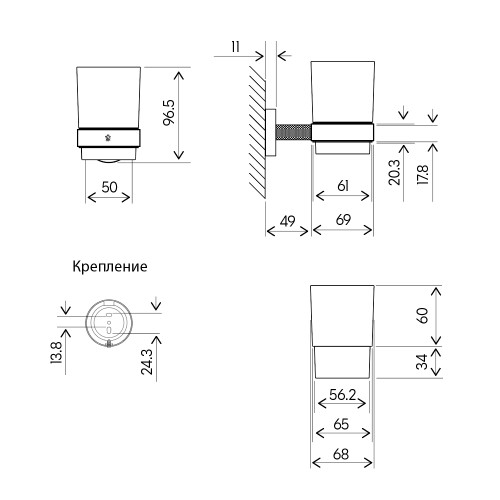 Настенный стеклянный стакан, матовое золото 9525