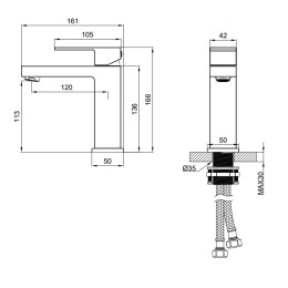 Смеситель для раковины, хром QUADRO 1075