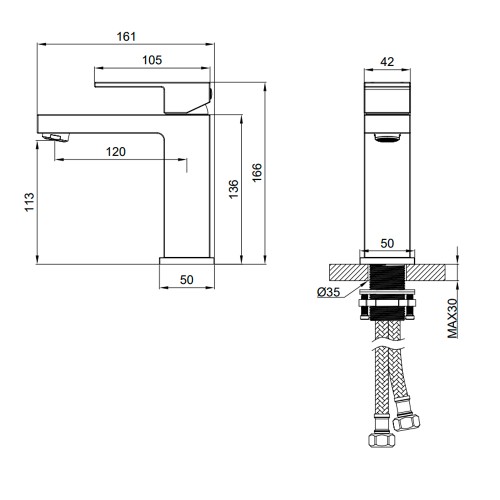 Смеситель для раковины, матовое золото QUADRO 1075