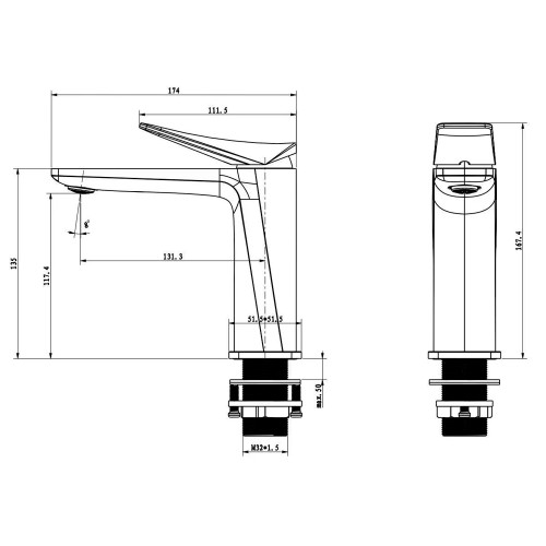 Смеситель для раковины, хром 1093