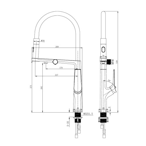 Смеситель для кухни, матовое золото белый 2096