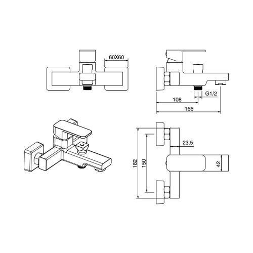 Смеситель для ванны, хром 3016