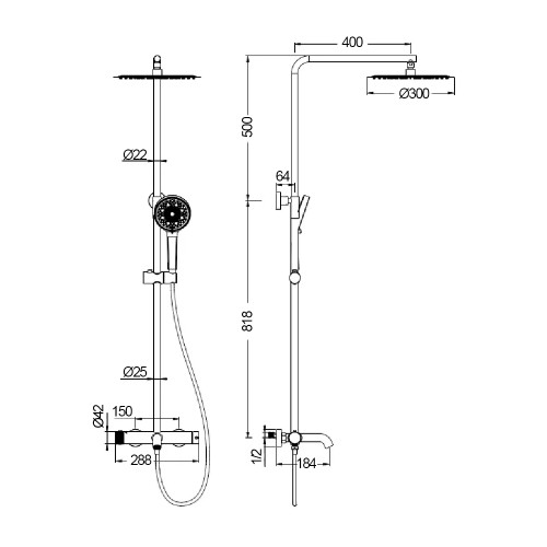 Душевая система для ванны со смесителем, розовое золото 5049