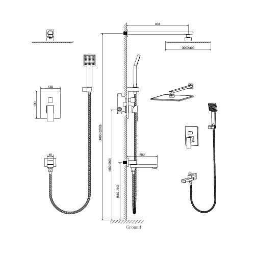 Душевая система для ванны встраиваемая со смесителем, матовое золото 5075