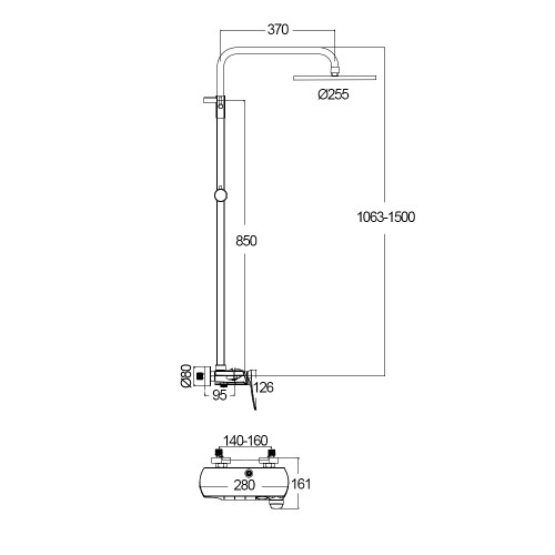Душевая система для ванны со смесителем, хром 5077