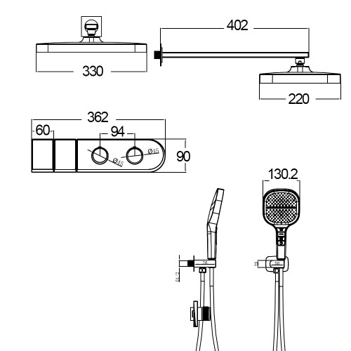 Душевая система для ванны встраиваемая с термостатом, хром 5091