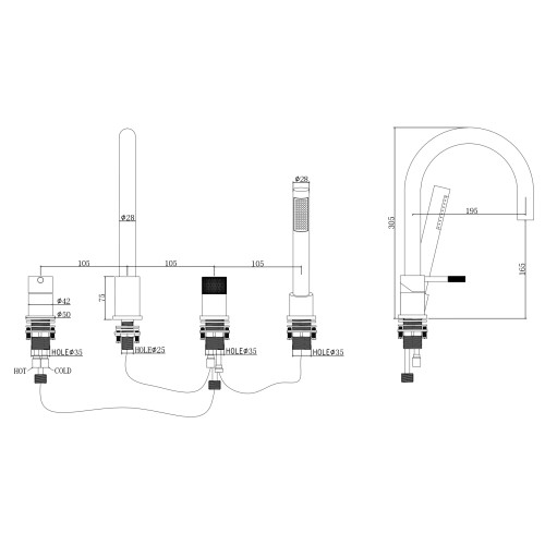 Смеситель на борт ванны, металл IMPERIO 6547