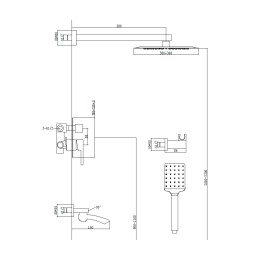 Душевая система для ванны встраиваемая со смесителем, металл 7057