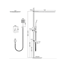 Душевая система для ванны встраиваемая со смесителем, хром 7095