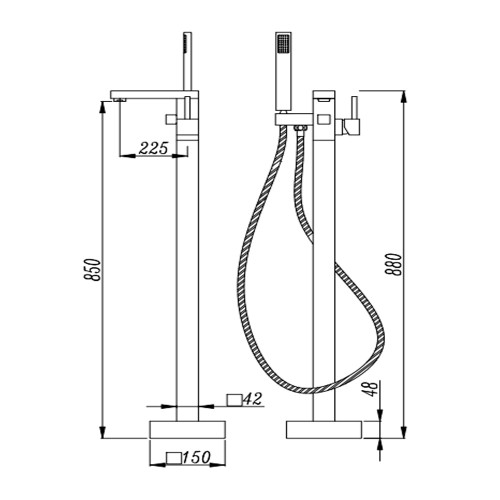 Смеситель для ванны на пол, матовый черный ROY 8055